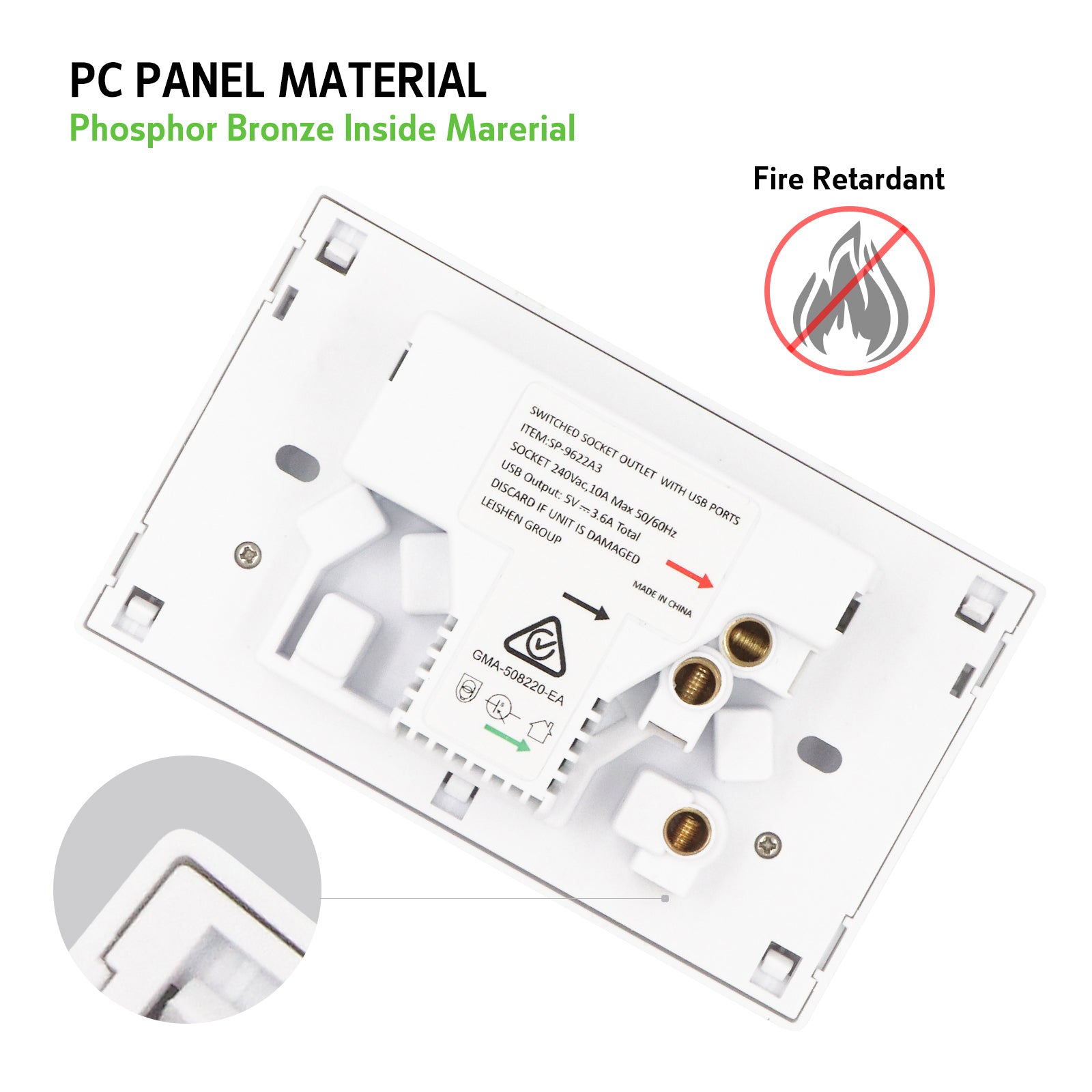 Switched Double Power Point With 3.6A Usb C & A Charger SAA White