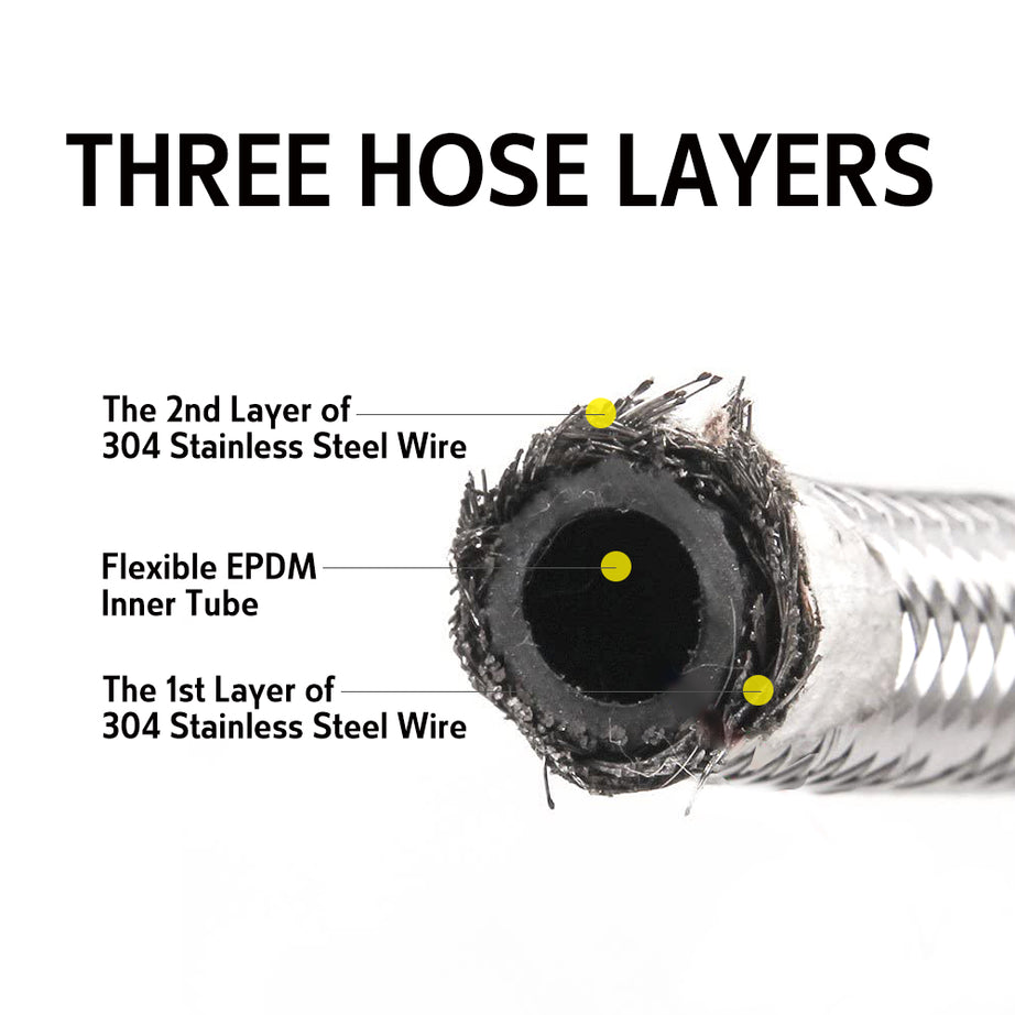Watermark Flexible Water Hose S/S Knitted F*M 1/2inch DN8, Multiple Sizes