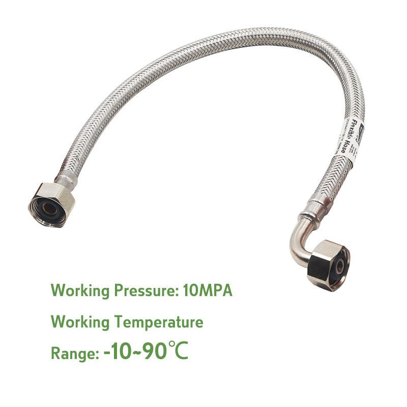 Flexible Water Hose S/S Knitted F*F 90D 1/2inch DN8, Multiple Sizes