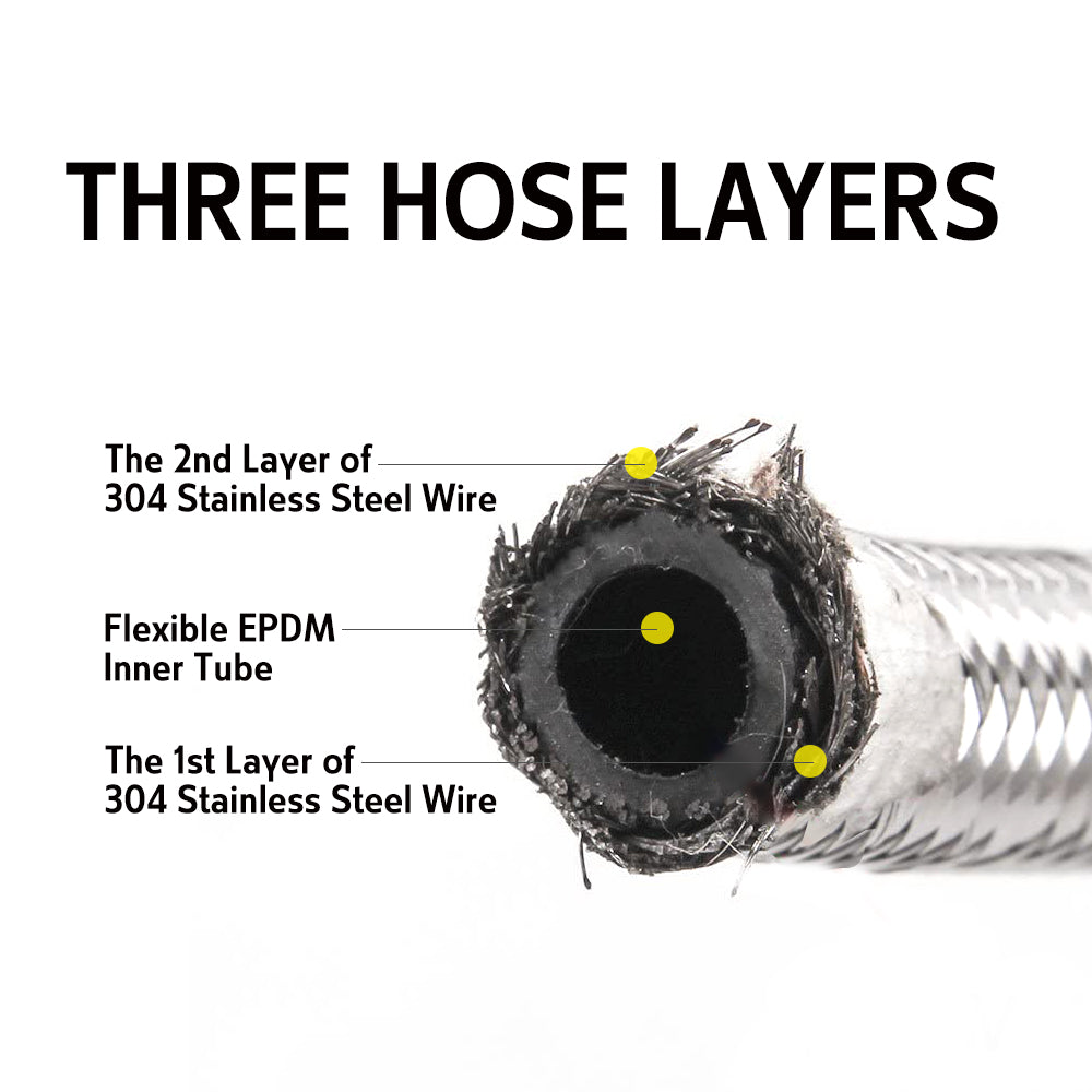 Flexible Water Hose S/S Knitted F*F 90D 1/2inch DN8, Multiple Sizes