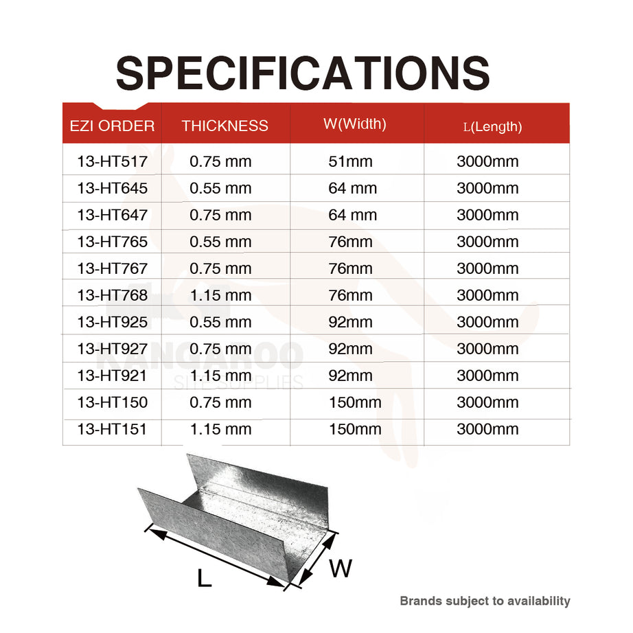 Deflection Head Track 3000mm, 0.5mm/0.75mm/1.15mm Bmt