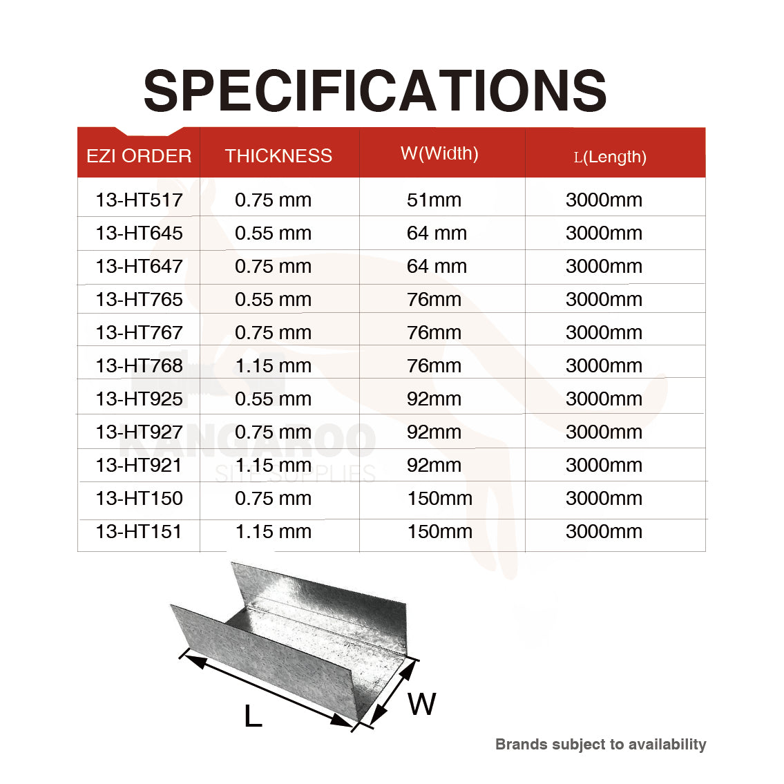 Deflection Head Track 3000mm, 0.5mm/0.75mm/1.15mm Bmt