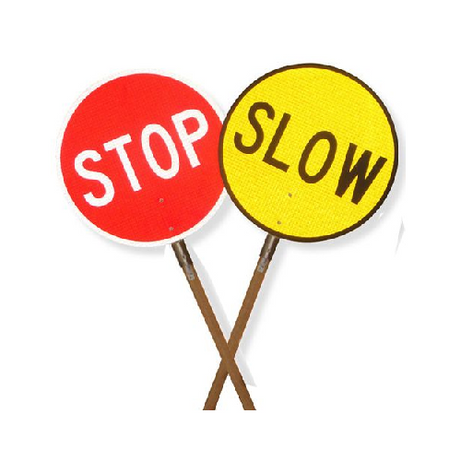 Stop/Slow Bats 450mm Sign With Handle - Reflective - Class 2