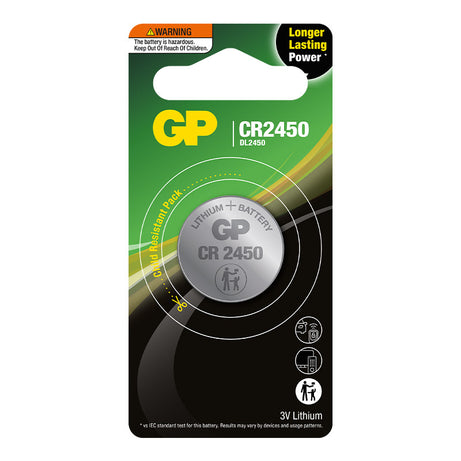 GP CR2450C1 3V 2450 Lithium Coin Cell Card of 1