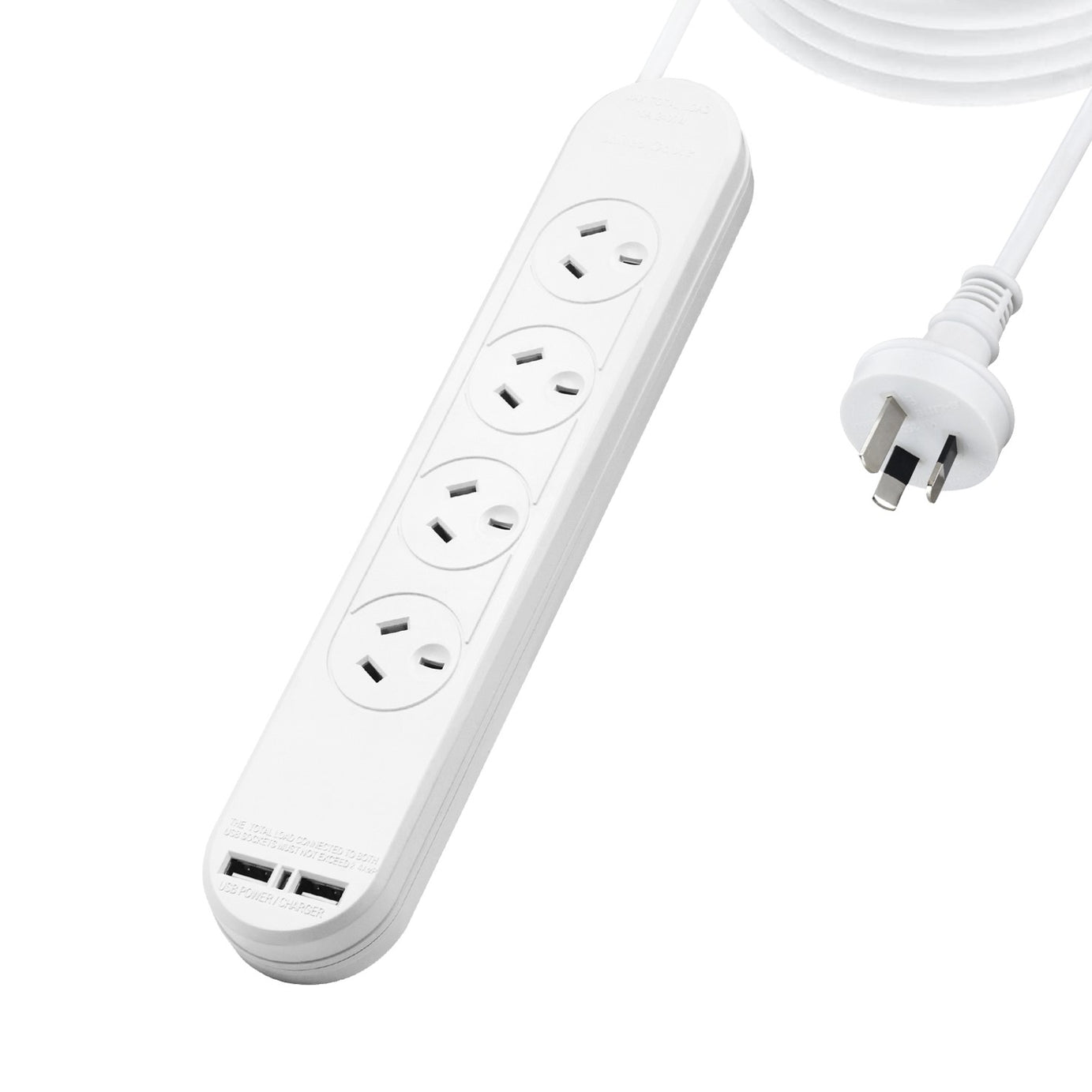 Powerboard 4 Way & 2 USB Surge Protection PVC