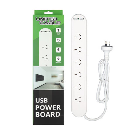 Powerboard 6 Way & 2 USB Surge Protection