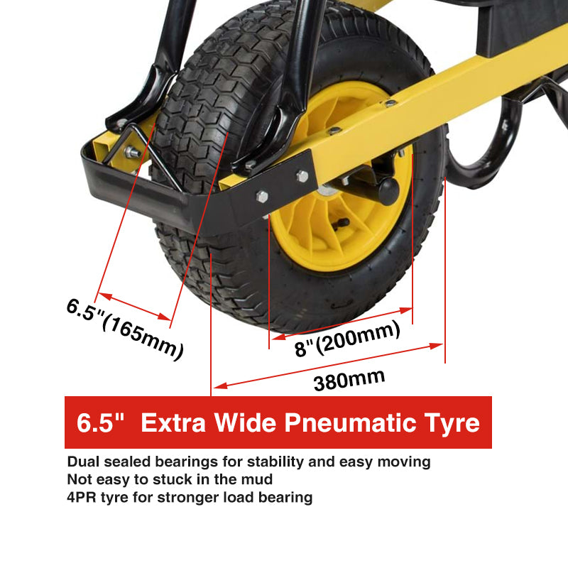 Construction Wheelbarrow Wide Wheel Steel Tray 100L