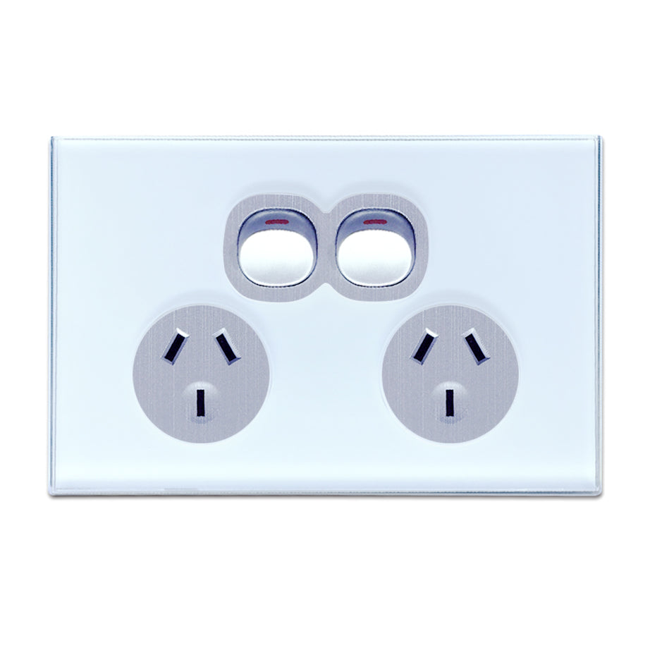 Wall Switch 2 Way & GPO Ocean Blue Glass Frame Multiple Styles