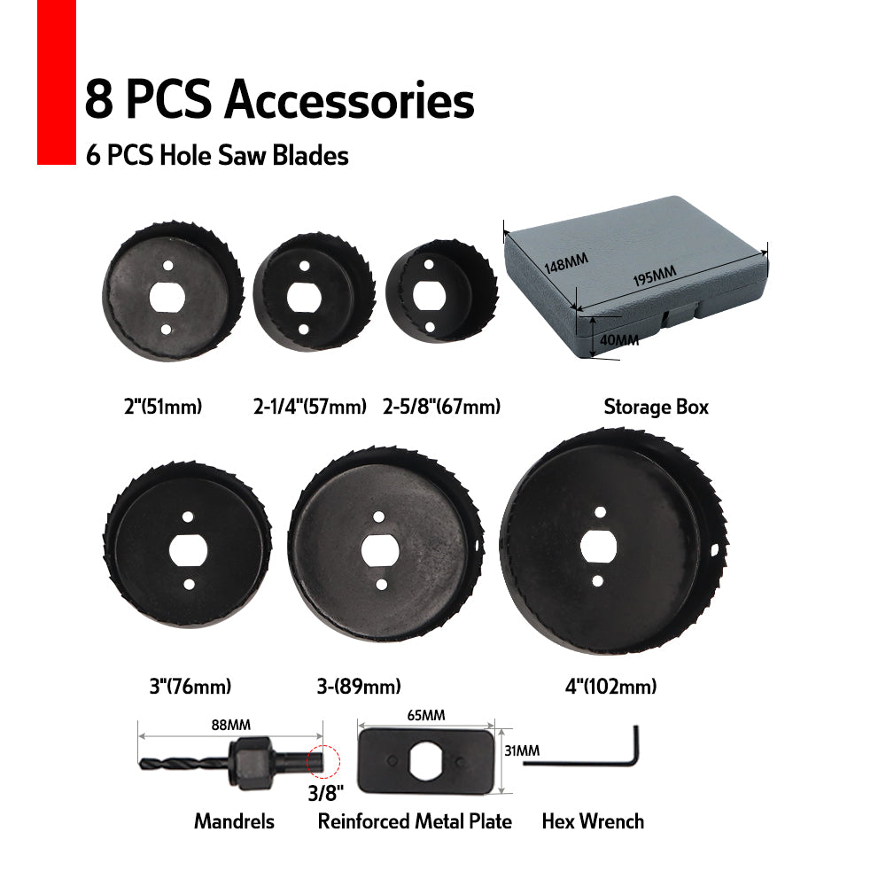 Holesaw Kit (51-102mm) 8pcs