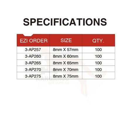 Powers Actuated Drive Pins 8mm Box100, Multiple Sizes