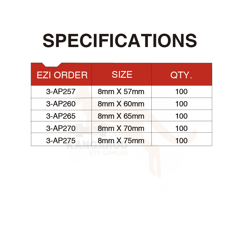 Powers Actuated Drive Pins 8mm Box100, Multiple Sizes