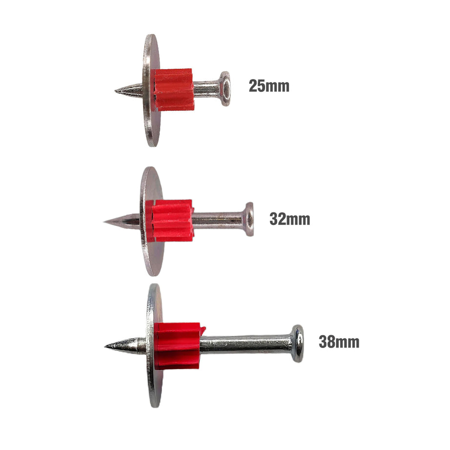 Powers Actuated Drive Pins Washered Box100, Multiple Sizes