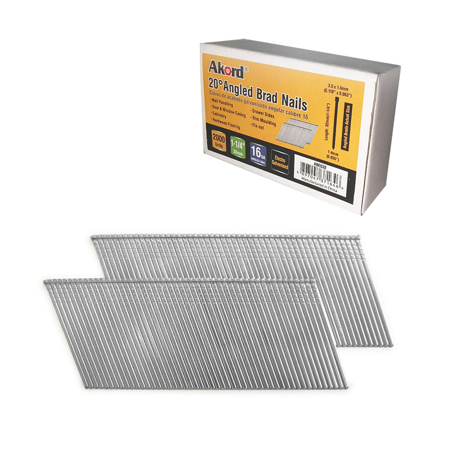 Brads Angled 16 Gauge 20 Degree 32/38/45/50/64mm, Box 2000