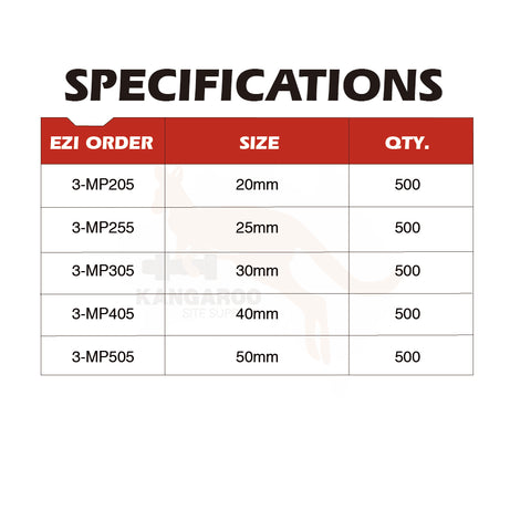 Mickey Pins Washered Pack500, Multiple Sizes