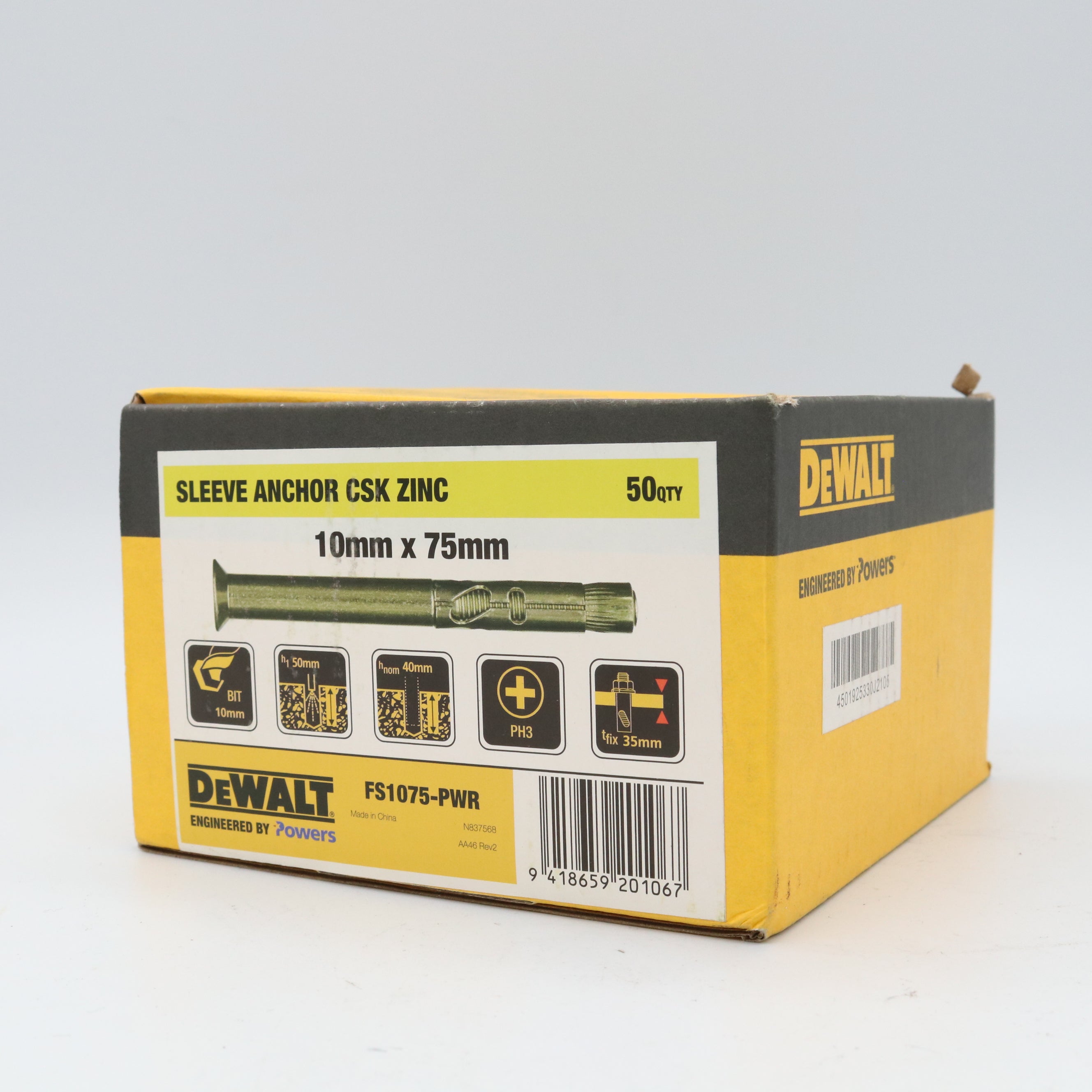 Countersunk Sleeve Anchor Yellow Zinc, Multiple Sizes