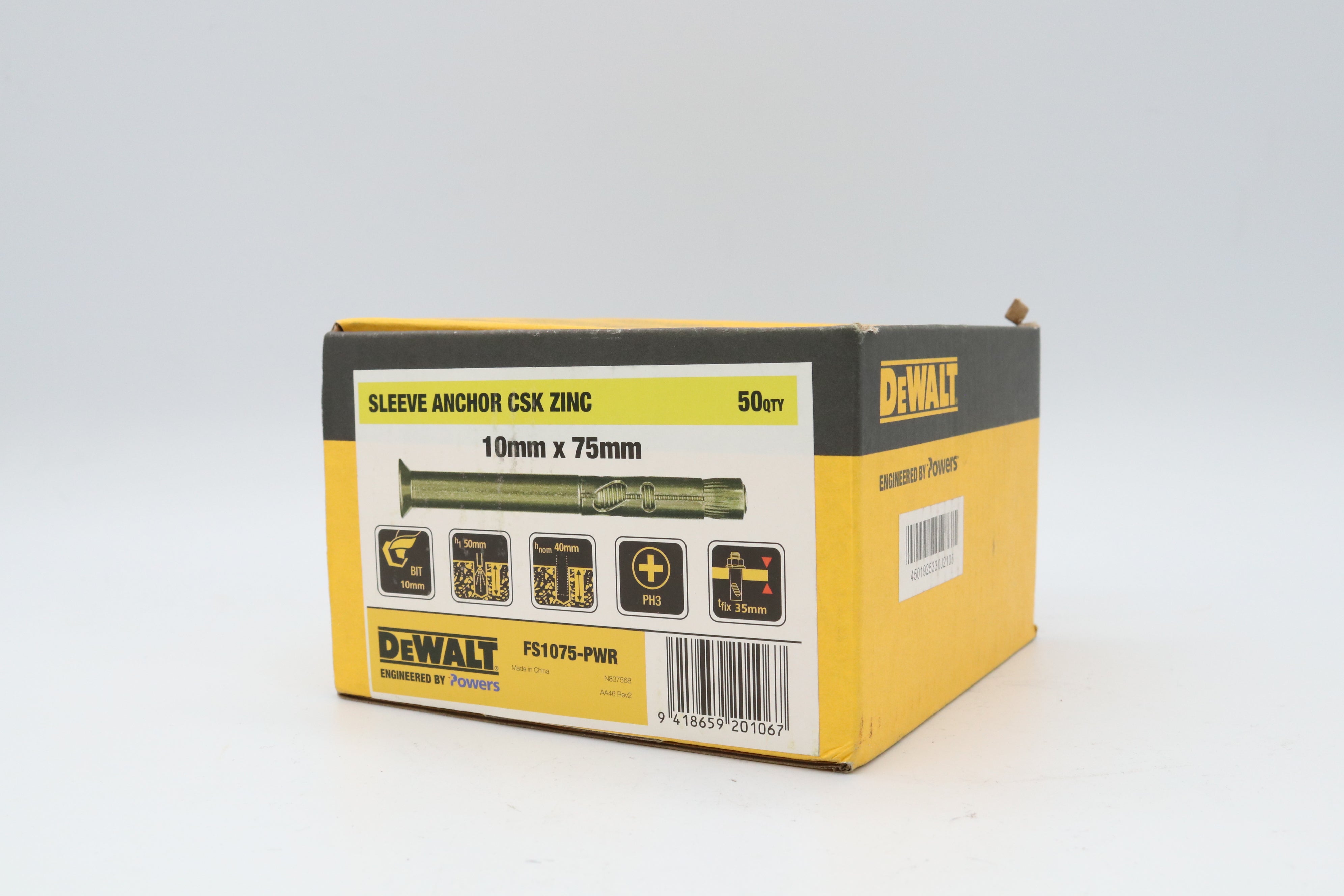 Countersunk Sleeve Anchor Yellow Zinc, Multiple Sizes