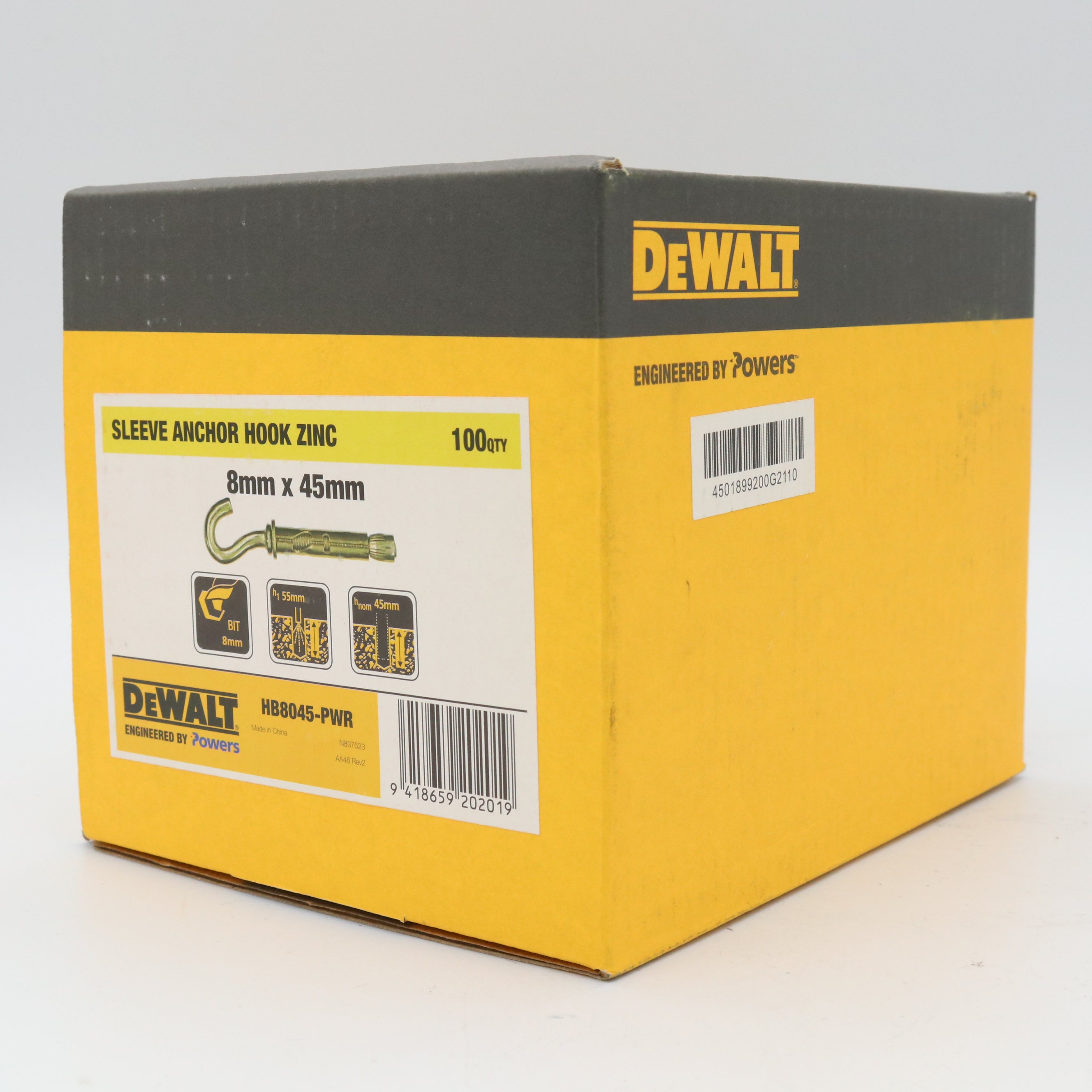 Dewalt HB8045 Hookbolt Sleeve Anchor M8x45 Box100