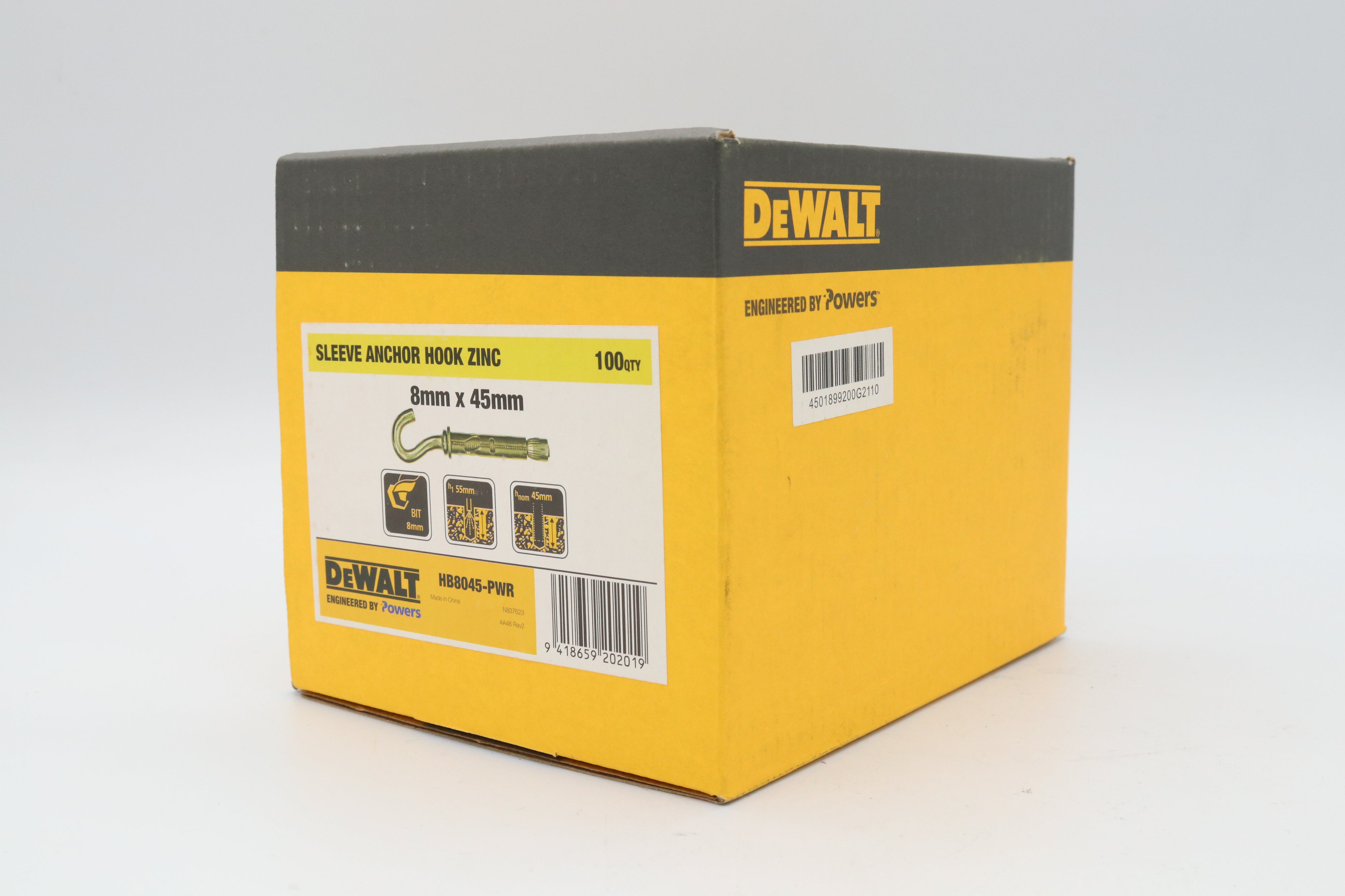 Dewalt HB8045 Hookbolt Sleeve Anchor M8x45 Box100