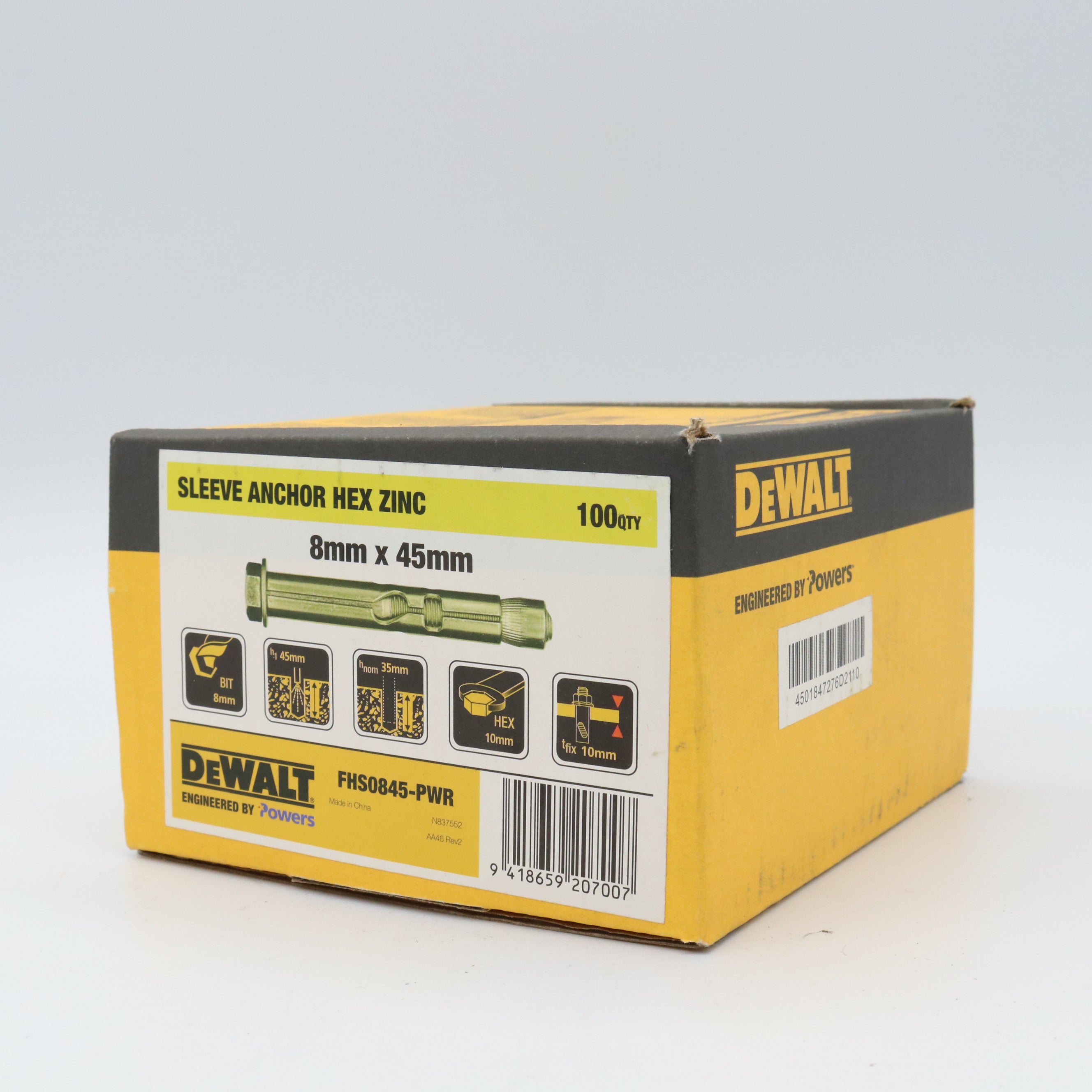 Flush Head Sleeve Anchor Yellow Zinc, Multiple Sizes