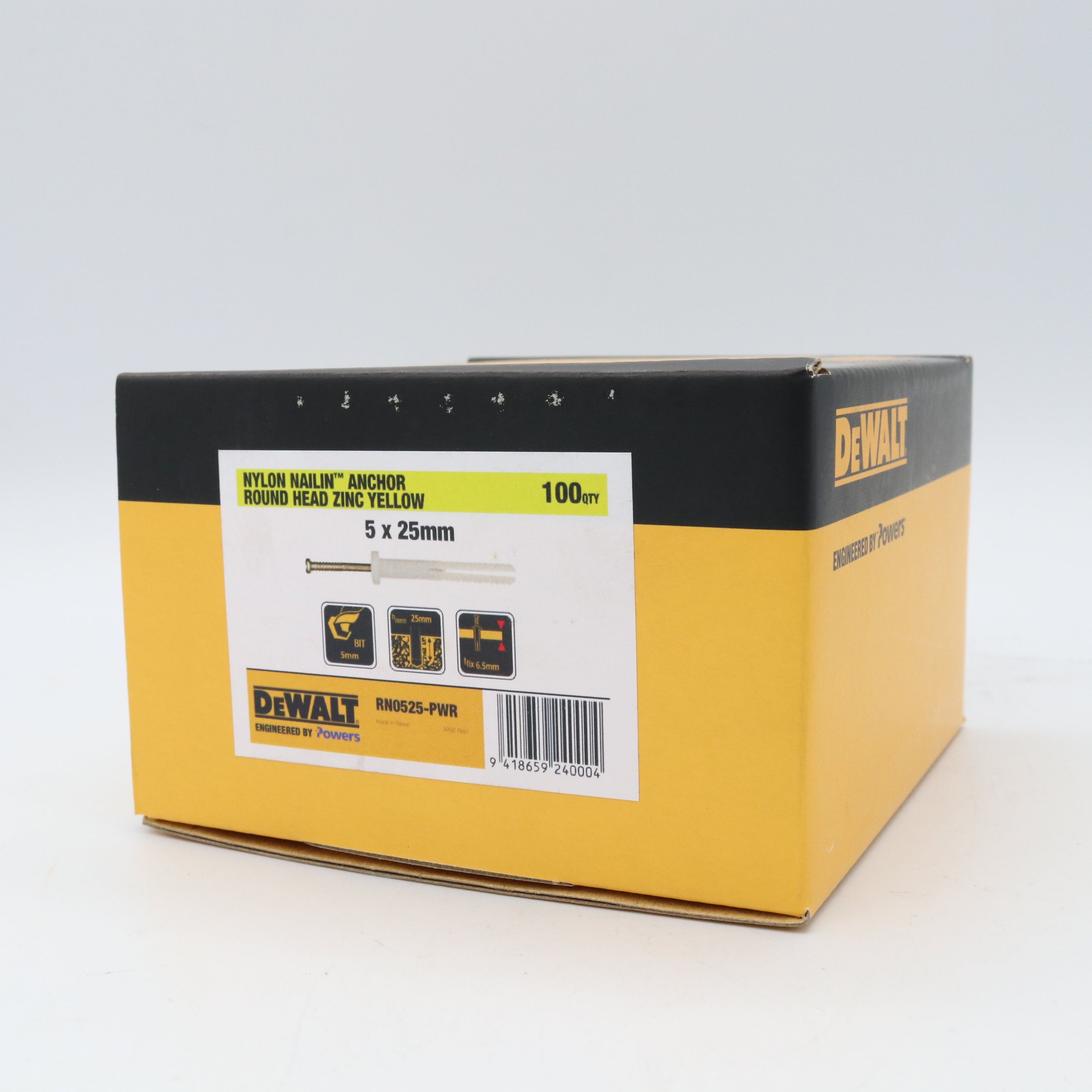 Dewalt Nylon Nail-In Anchor Round Head Box100 M5, M6.5 Multiple Sizes