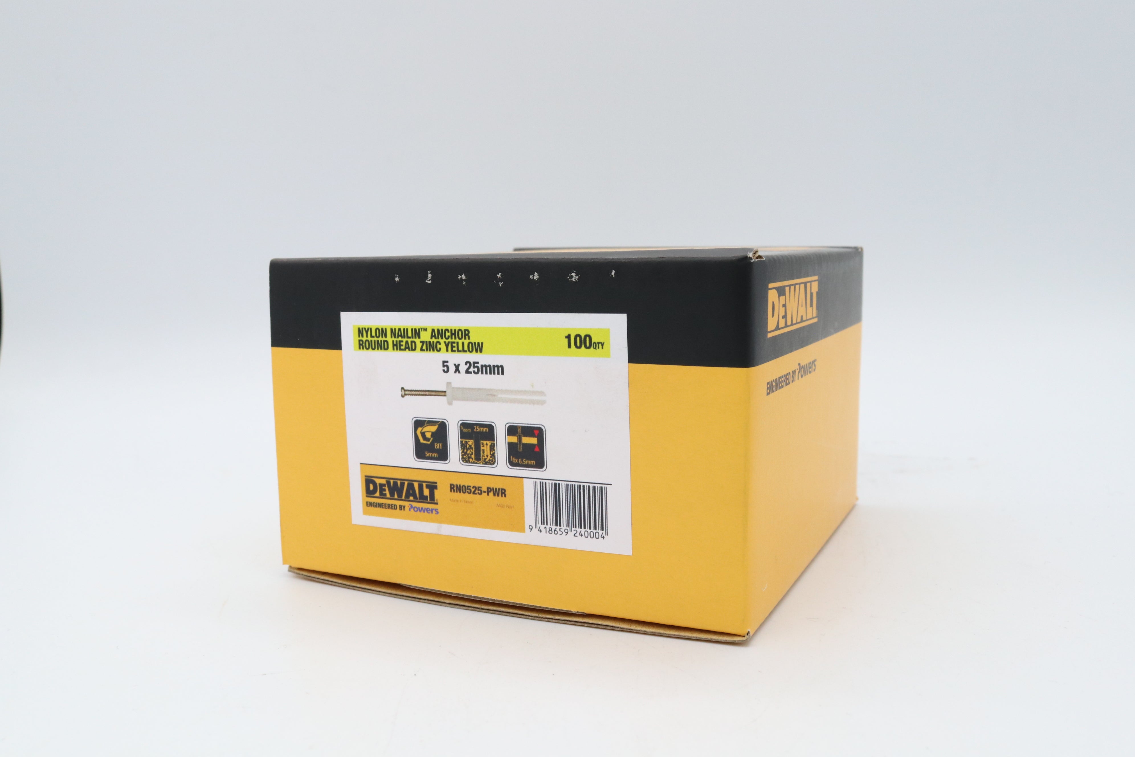 Dewalt Nylon Nail-In Anchor Round Head Box100 M5, M6.5 Multiple Sizes