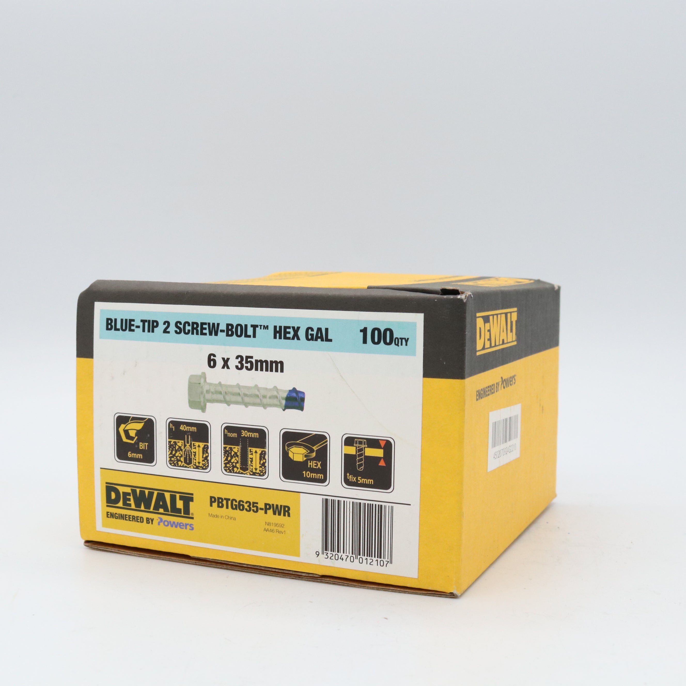 Dewalt Screw Bolt Blue-Tip Hex Gal, Multiple Sizes