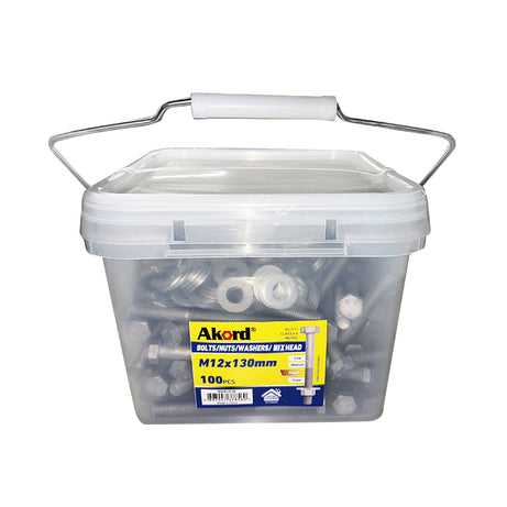 Hex Head Bolt and Nut Set with Washer Cl4.6 HDG M12/M16, Multiple Sizes