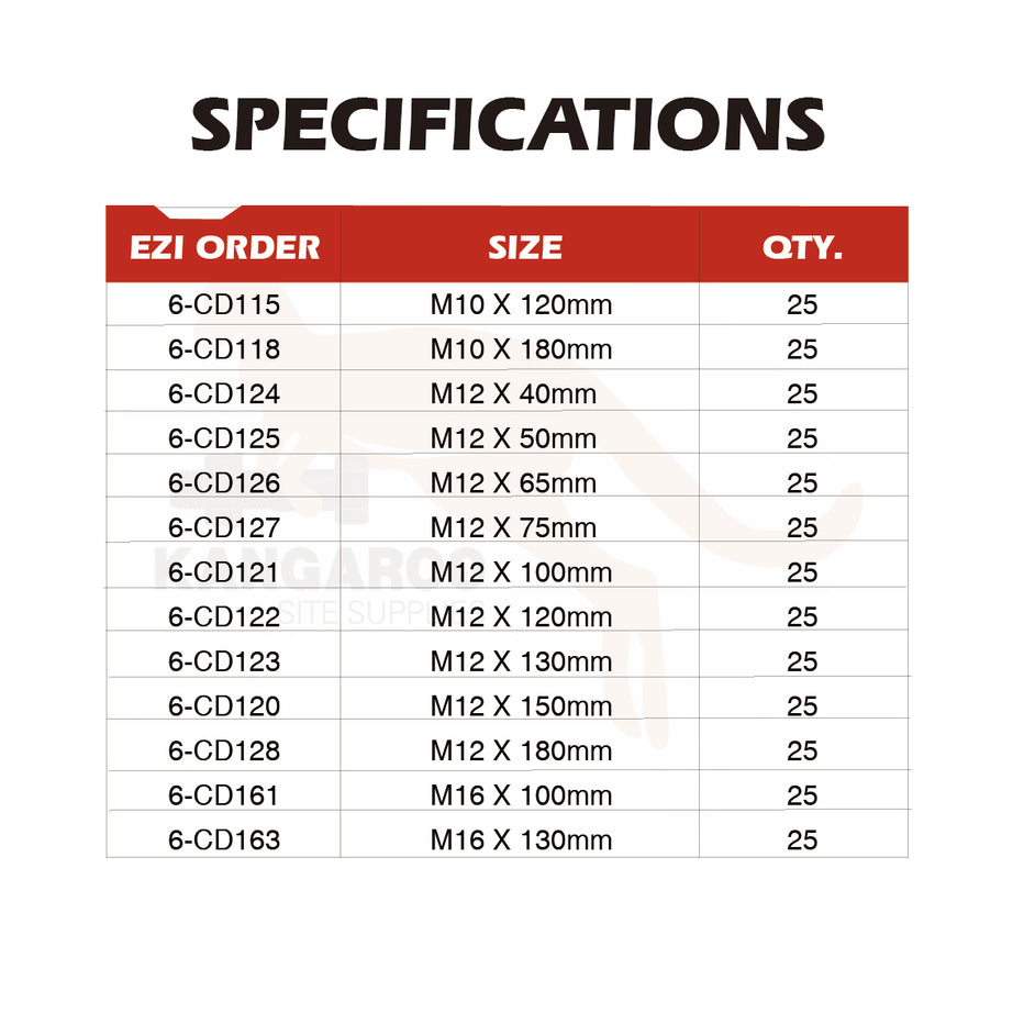 HOBSON Coach Screw Hex S316 M8 To M16, Multiple Lengths