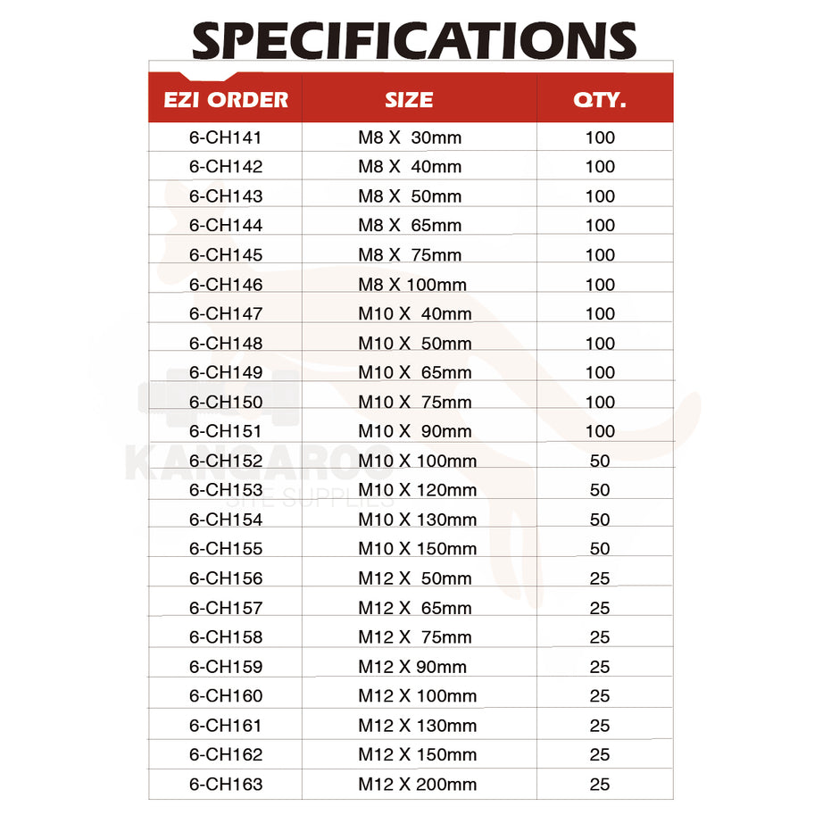 HOBSON Coach Screw Hex Cl4.6 Zinc M8 To M12, Multiple Sizes