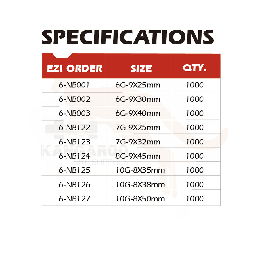Screw Needle Point Bugle Head Coarse YZ BOX1000, Multiple Sizes