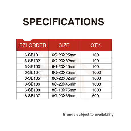 SD Screw Bugle Zinc Yellow #6, #8, Multiple Sizes