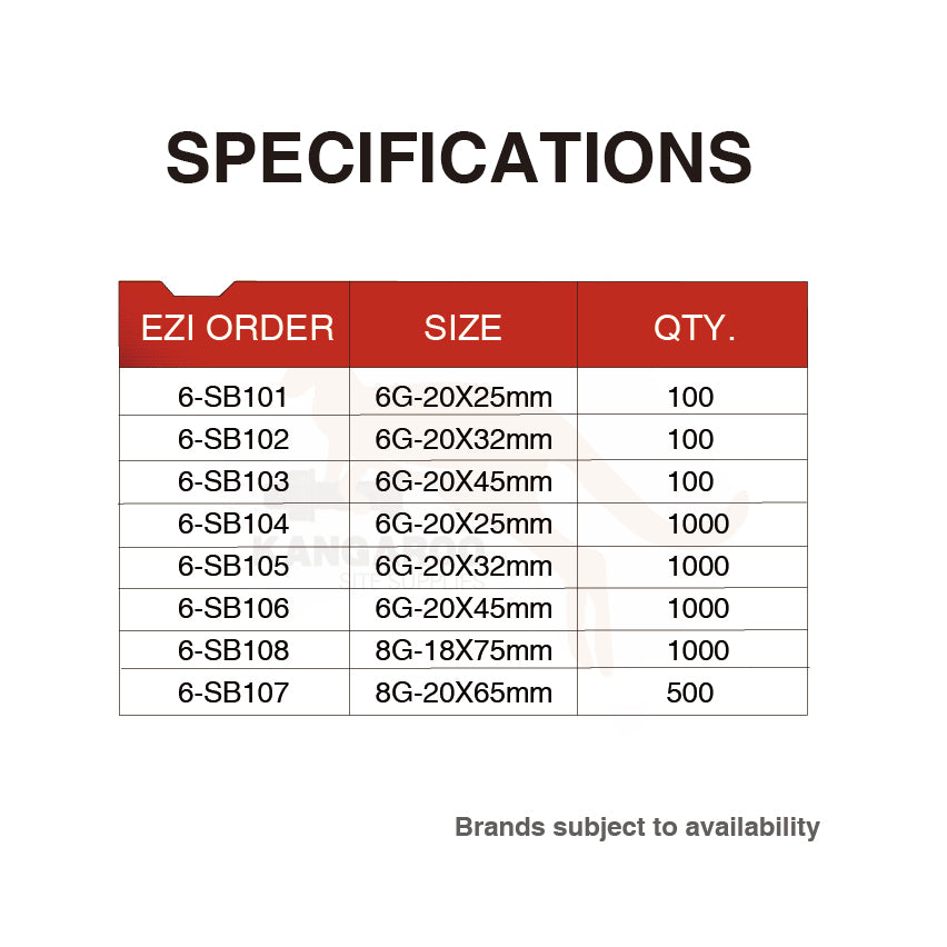 SD Screw Bugle Zinc Yellow #6, #8, Multiple Sizes