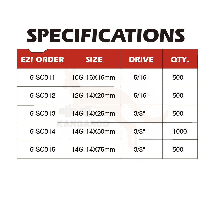 SD Screw Hex Coarse Washered 304SS Multiple Sizes
