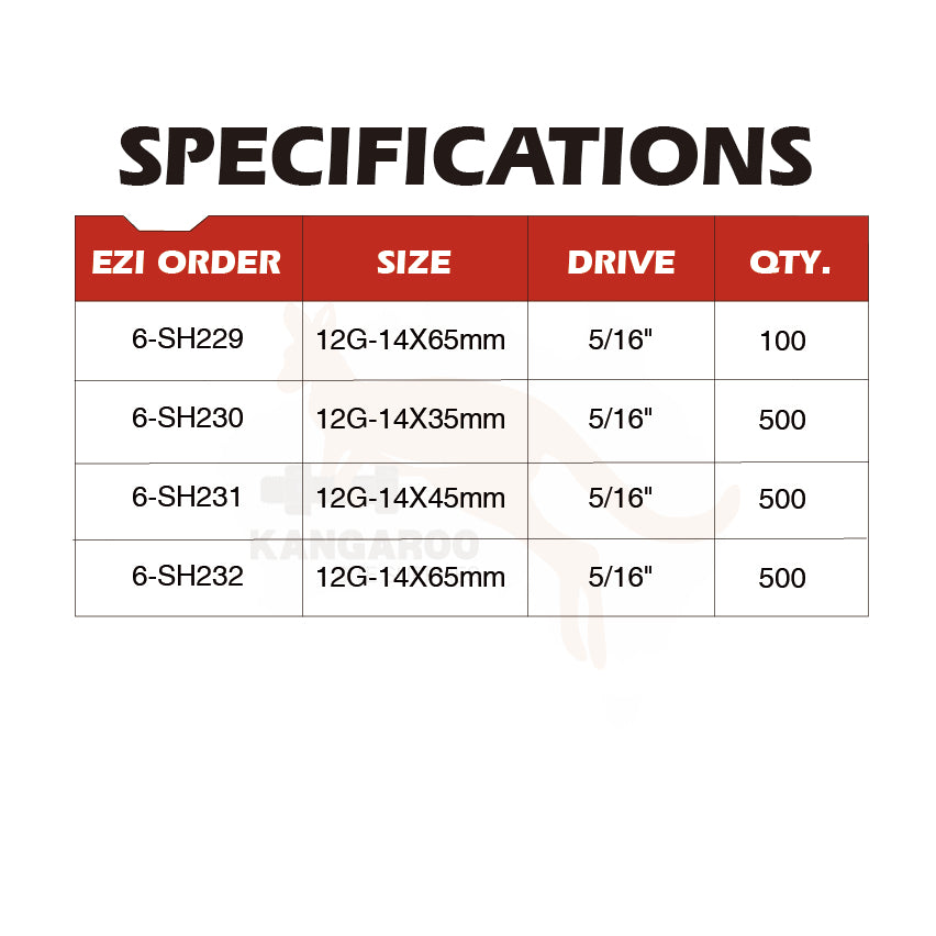 Sd Screw Hex Washered Top Grip C3 Multiple Sizes