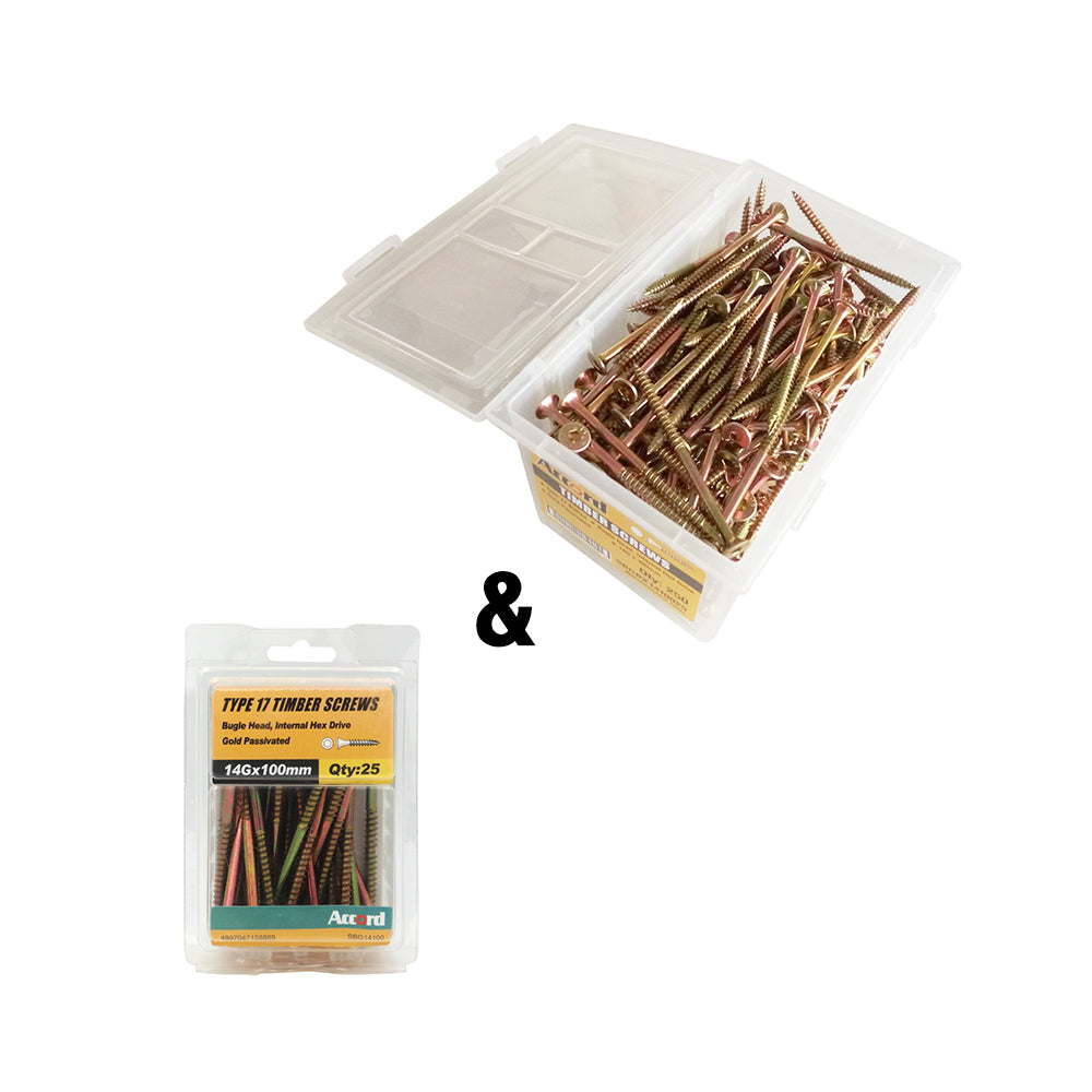 T17 Screw Bugle Head Batten Yellow Zinc Multiple Sizes