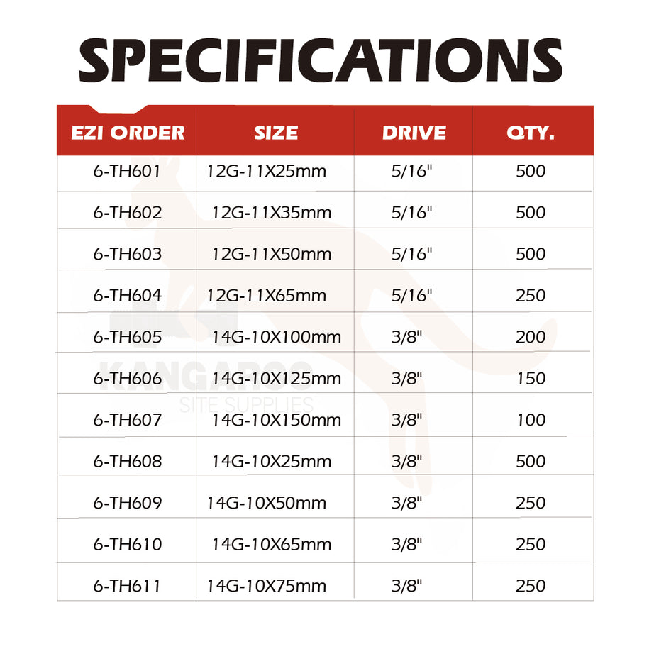 T17 Screw Hex SS316 #12, #14 Multiple Sizes