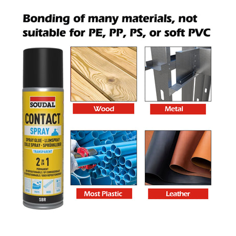 Soudal 132675 Spray Contact Adhesive 2in1 - (205gr) Trans 300ml