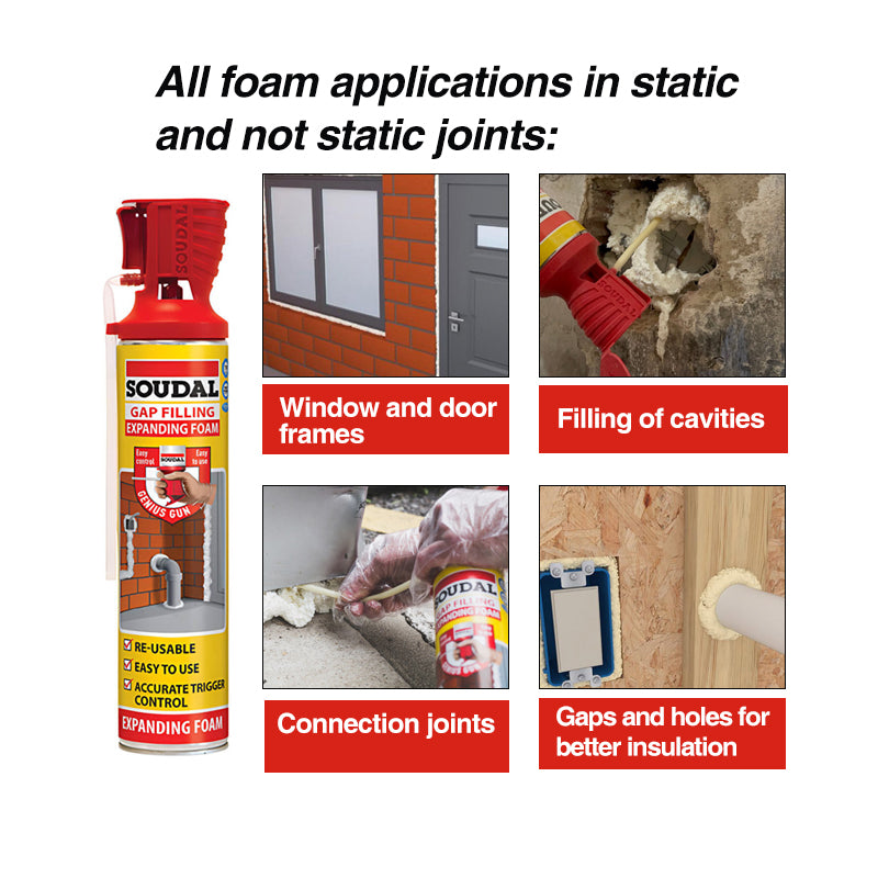 Soudal 130373 Genius Gun Gap Filling Expanding Foam Champagne 750ml