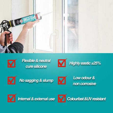 Soudal Glass & Glazing Silicone 300ml Matt Black, Translucent