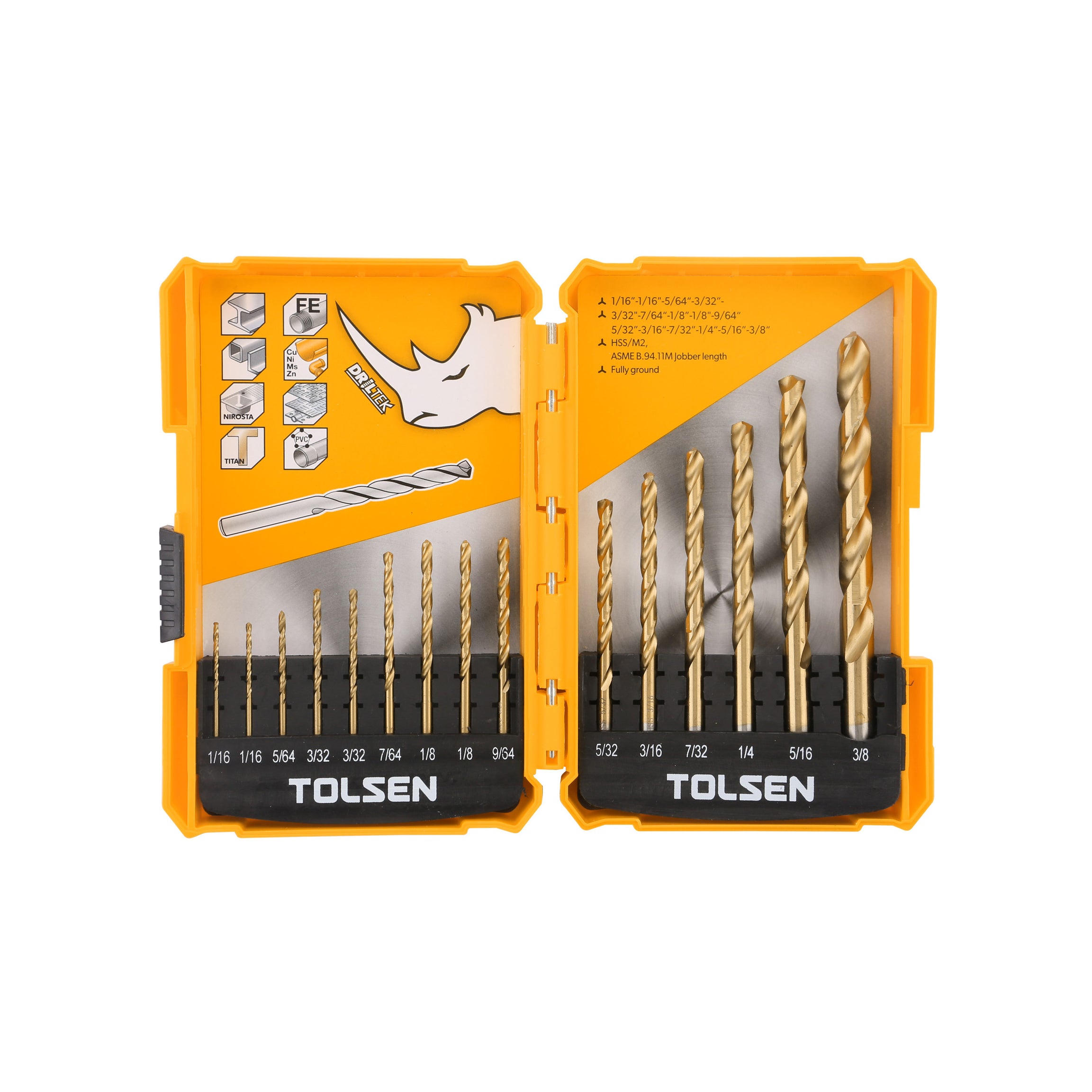 Hss Drill Bits Set M2 15pcs (1/16"-3/8")