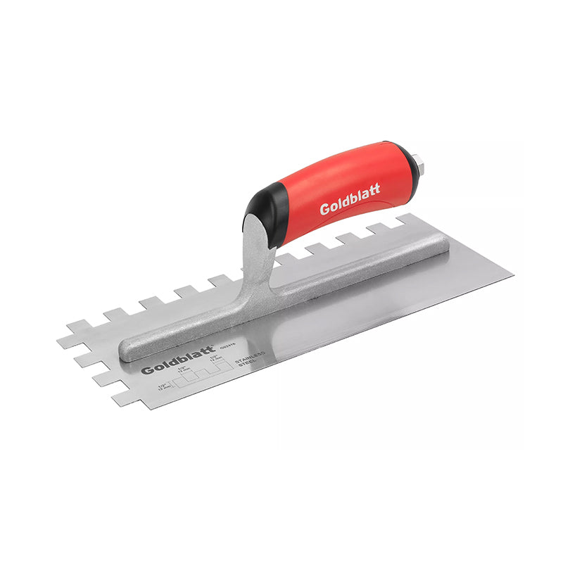 Goldblatt Notched Trowel 400X100mm S/S Soft Handle Sq, Multiple Sizes