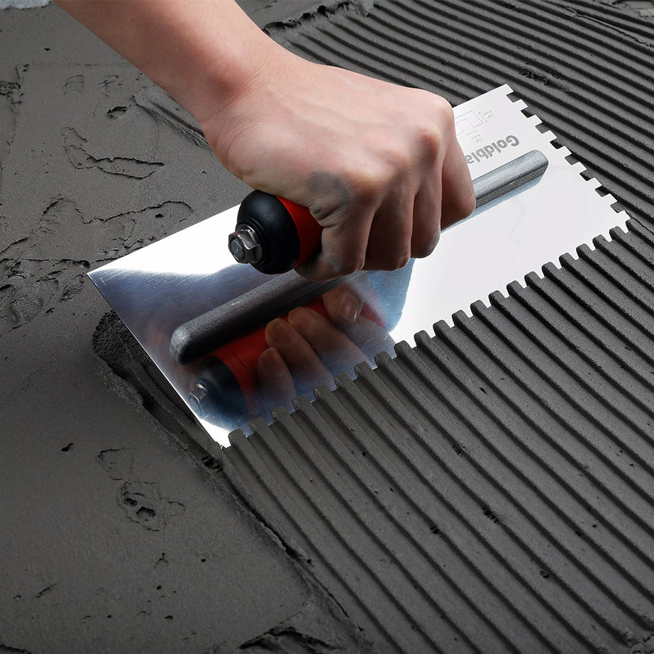 Goldblatt Notched Trowel 400X100mm S/S Soft Handle Sq, Multiple Sizes