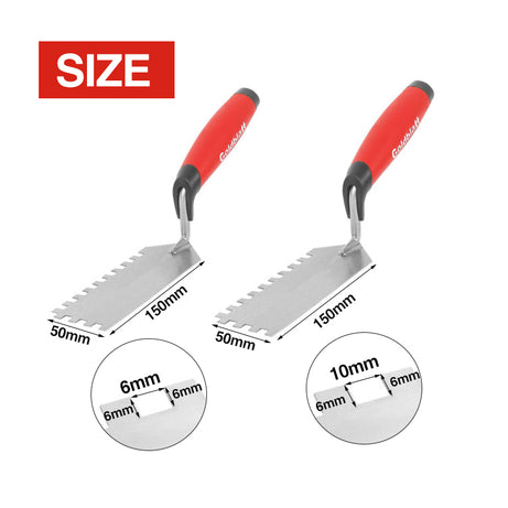 Goldblatt G02052/G02762 Notched Margin Trowel 150X50mm Soft Grip Handle Sq, Multiple Sizes