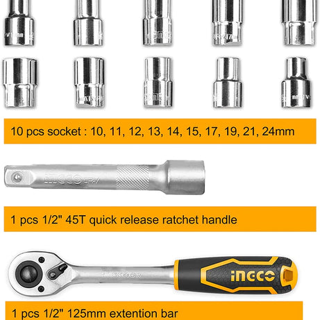 Socket 1/2" Drive Set 12pcs