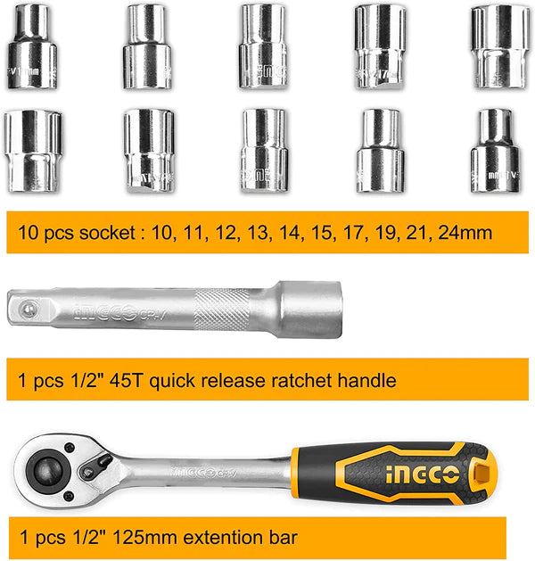 Socket 1/2" Drive Set 12pcs