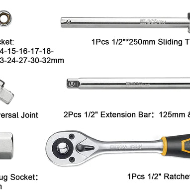 Socket 1/2" Drive Set 25pcs