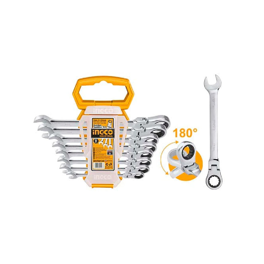 Flexible Ratchet Spanner Set 8pcs 8-19mm