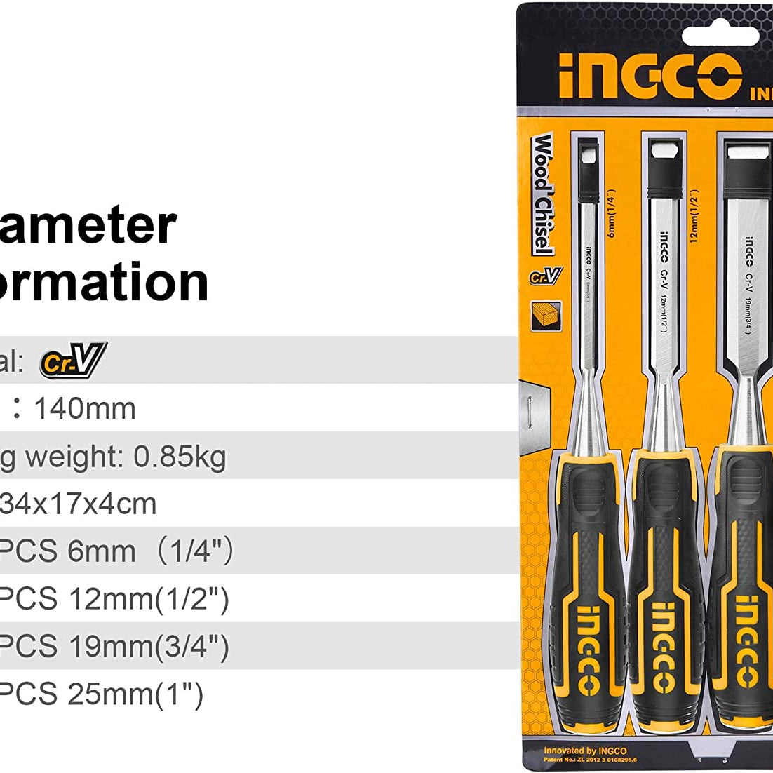 Wood Chisel 4pcs (6 , 12, 19, 25mm)