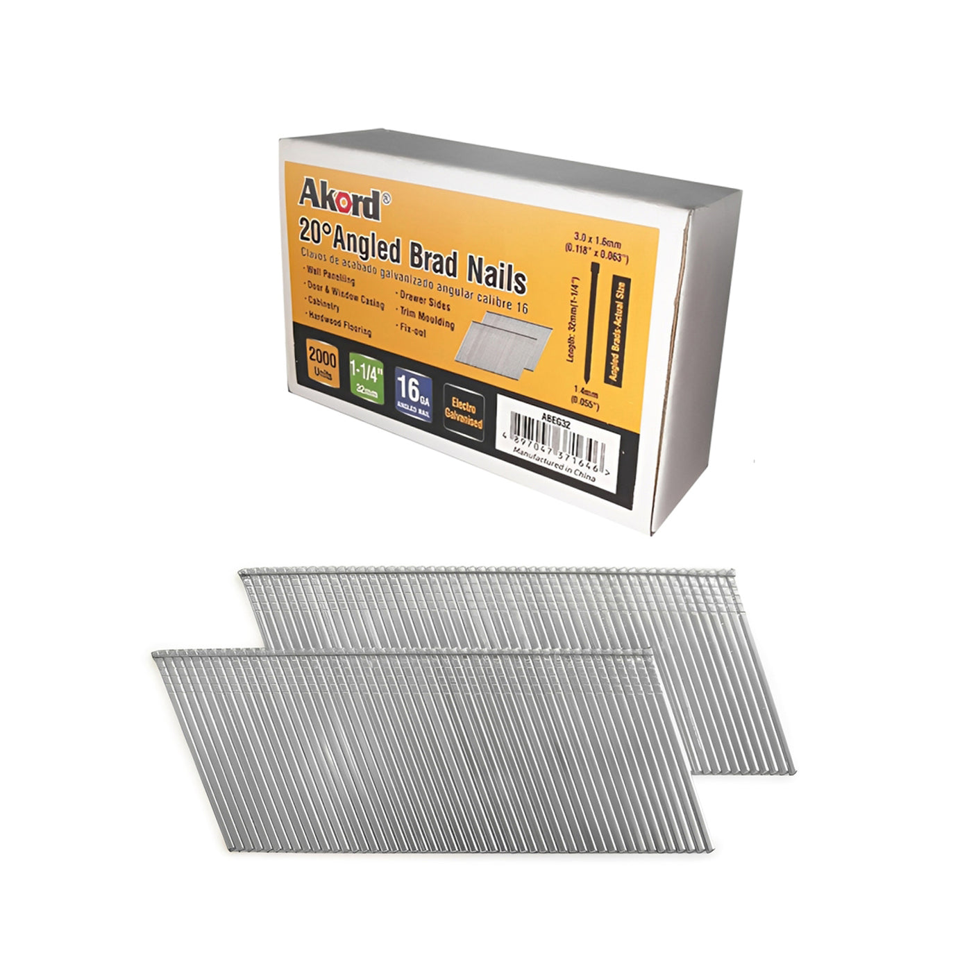 Brads Angled 16 Gauge 20 Degree 32/38/45/50/64mm, Box 2000