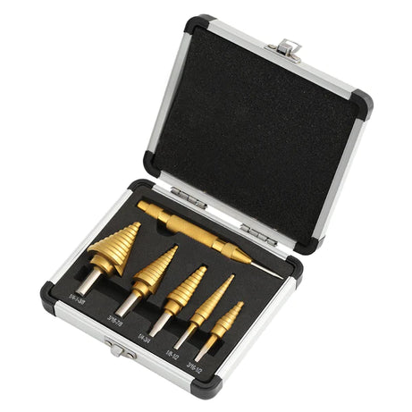 Step Drill Bit Set With Center Punch Titanium HSS 6pcs